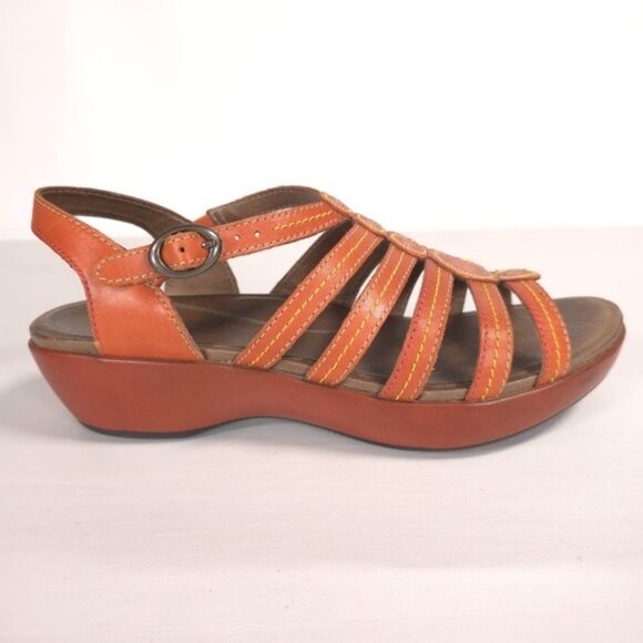Dansko LEATHER Sandals Women Strappy Drea Tangerine Slingback Wedge EU 40 US 9.5 - Picture 9 of 13